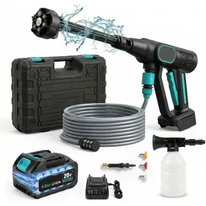 Battery Powered Pressure Washer Cordless, Home Portable Handheld Pressure Washer Cleaner 500PSI Power Washer, 6-in-1 Nozzle, 23FT Detachable High-Elastic Hose, 20V 4.0Ah Battery&Charger
