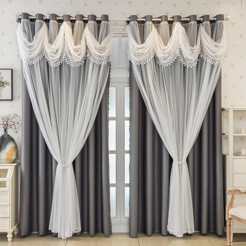 2PCS European vintage embroidered lace semi-transparent curtains, dual-layer design, perfect for living room and bedroom decor