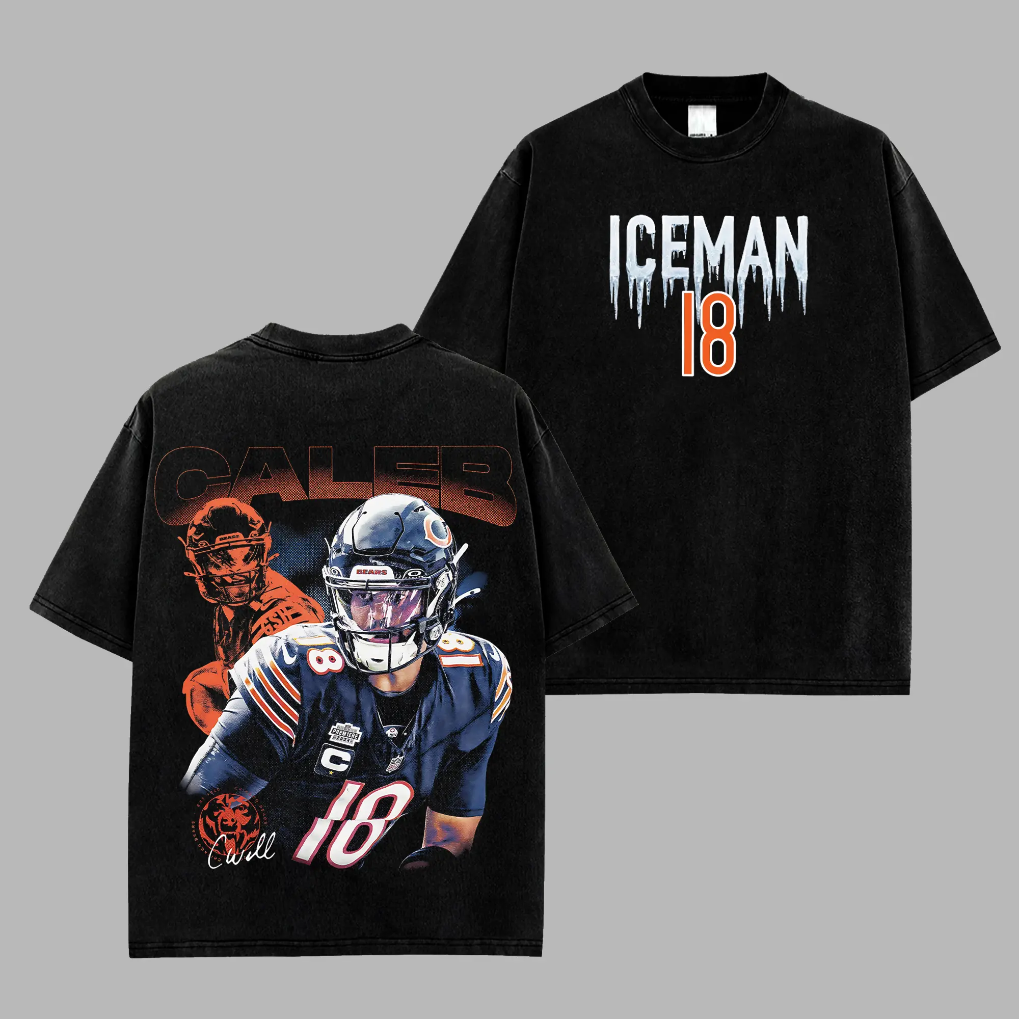 [RedZoneStyle] Caleb Williams 18 'Iceman ' For Da Bears Game Day Retro Unisex 100% Heavyweight Cotton T-Shirt – Bears Nation Fans Shirt, Chicago Graphic Football Shirt, Game Day Outfits, Gift For Football Fans