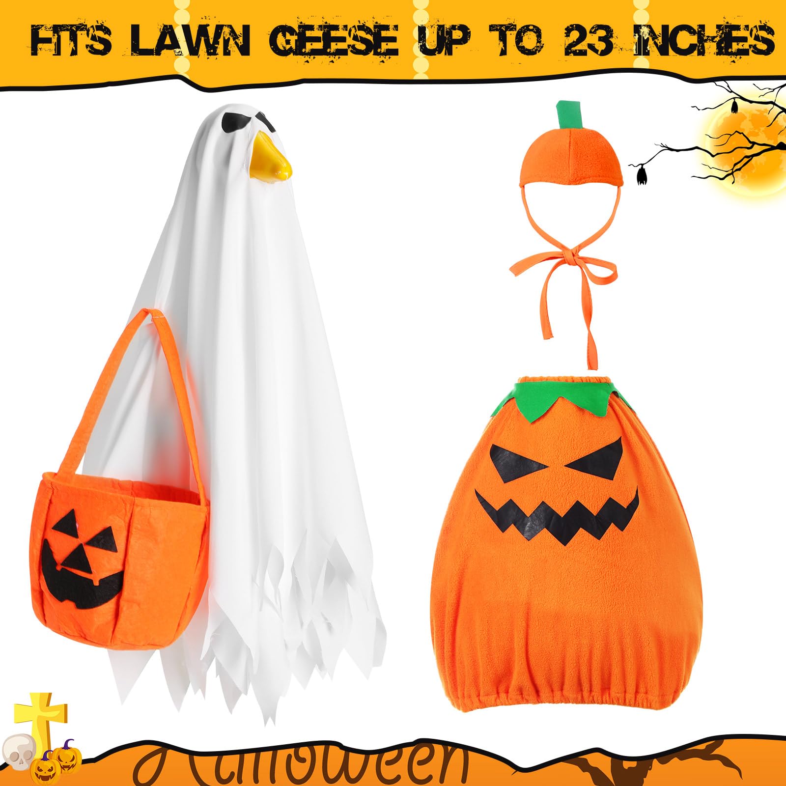 2 Sets Halloween Porch Goose Outfit fit 23 inch Goose, Lawn Porch Goose Clothes Clothing Fall Halloween Outfit for Outdoor Patio Yard Lawn Art Decoration