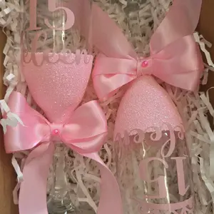 Personalized Glittery Pink Bow Copas with Name and Age 15 for Special Occasions