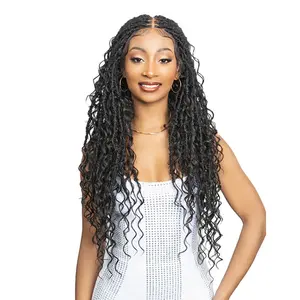 Janet Collection Human Hair Blend HD Lace Frontal Wig 360 Glueless Melt Hand-Tied 13X6 Boho Dream Locs 32 "