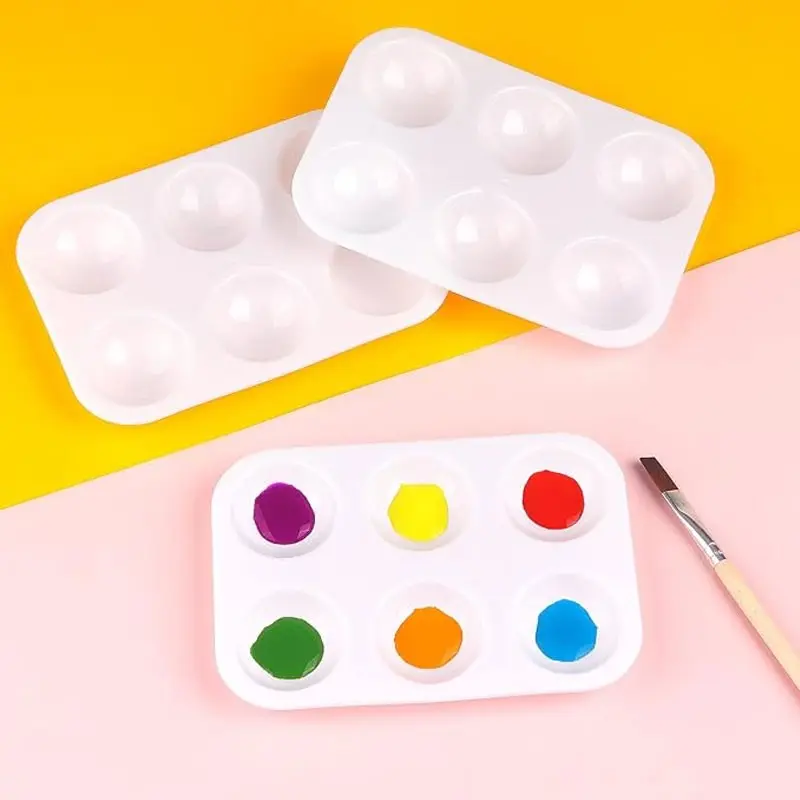 Multi-Size 1/2/4/8Pcs White Plastic Paint Tray Palettes Easy Clean 6 Compartments Watercolor Tool Art Supplies for Art Painting Party DIY Craft