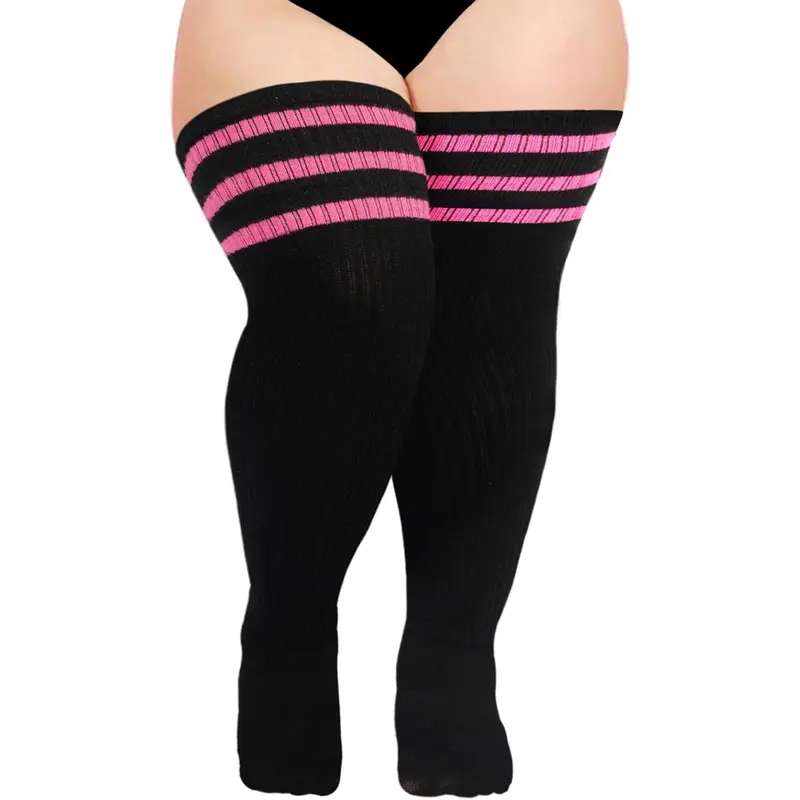 Women's Plus Size Fashion Spandex Knit Cotton Thigh High Socks for Thick Thighs - Rainbow, Love, Friends Clothes Accessory, Extra Long Over-the-Knee Leg Warmers for Halloween, Sports Use