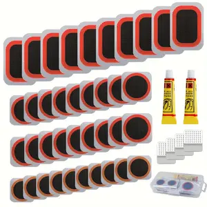 Bike Tire Repair Kit - Bicycle Inner Tube Puncture Patch Kits With 32pcs Vulcanizing Patches Metal Rasp For Motorcycle BMX Cycling MTB Road Mountain Bicycle