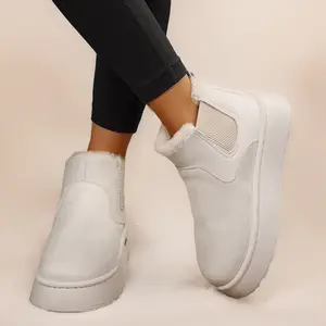 Women's Suede Thick Sole Anti-Slip Short Snow Boots with Fuzzy Trim Retro Indoor Outdoor Shoes