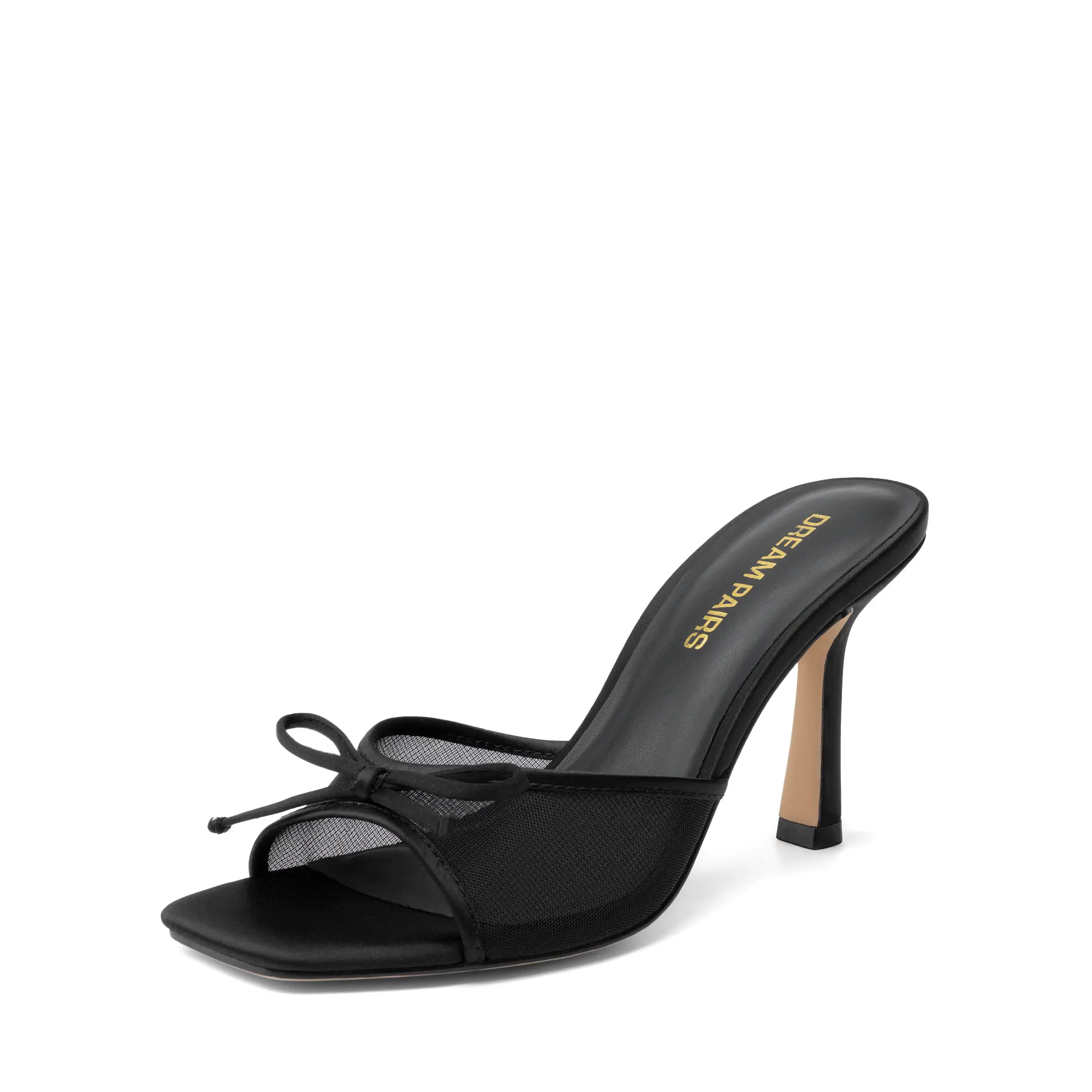 DREAM PAIRS Women's Elegant Glamorous Heels for Women - Square Open Toe, Bow Accent, Vintage Slip-On Stiletto, High Backless Dressy Sandal Shoe for Daily, Party Occasions
