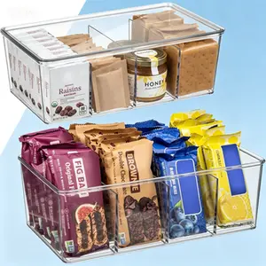 ClearSpace Bins with Removable Dividers & Lids – Pantry Organization and Storage for Kitchen Cabinet or Refrigerator – Modular Organizer Bins with Dividers, Stackable Kitchen Containers, 2 Pack
