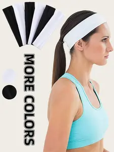 6pcs unisex black and white sports, simple design, high elasticity sweat absorption, breathability and hair fixation function, suitable for gym, outdoor etc sports scenes, Workout Headbands, Sweat Wicking Sweat Absorbing Headband
