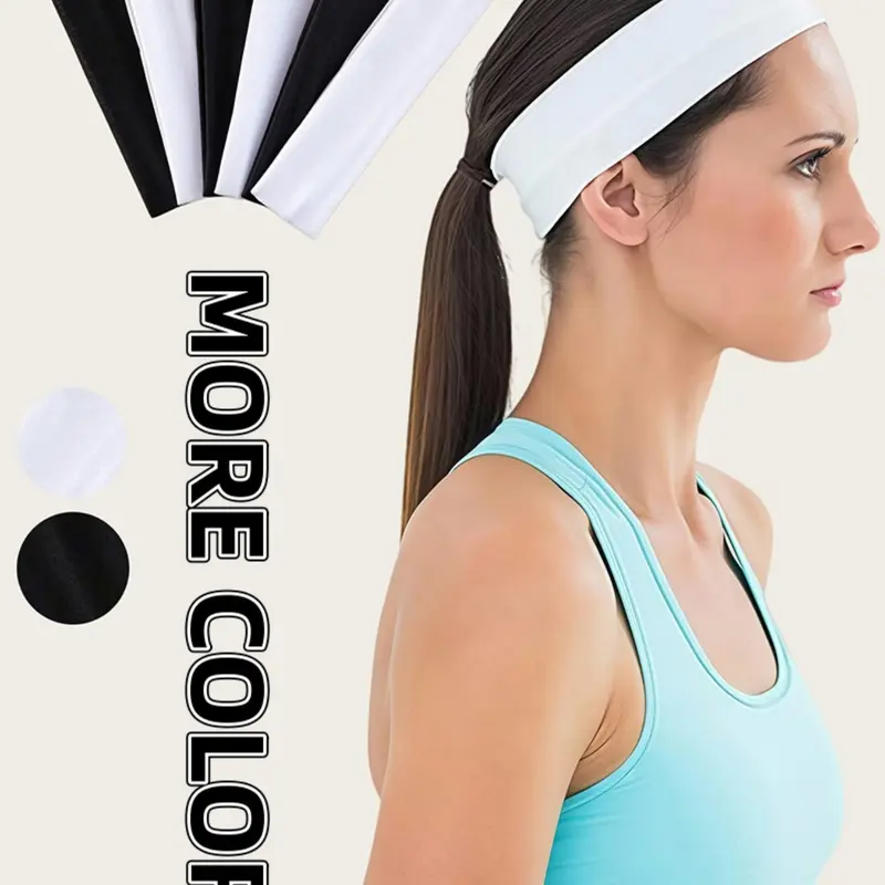 6pcs unisex black and white sports, simple design, high elasticity sweat absorption, breathability and hair fixation function, suitable for gym, outdoor etc sports scenes, Workout Headbands, Sweat Wicking Sweat Absorbing Headband