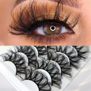 4 Pairs 5 Pairs Messy Volume Curled Dense Fluffy False Eyelashes, Artificial Fake Mink Strip Lashes, Full Length, Eye Makeup Essentials