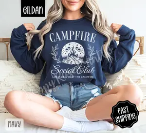 Campfire Social Club Sweatshirt, Cute Camping Crewneck, Women's Sweater, Gift for Her