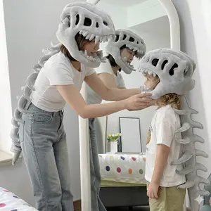 Dinosaur Skeleton Headpiece Plush Toy Hat Cozy Soft Short Plush Fabric Filled with PP Cotton Perfect for Cosplay Kids & Adults Christmas New Year Birthday Gift