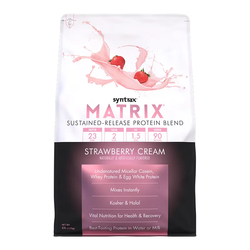 Syntrax Nutrition Matrix, Sustained-Release Protein Blend, Strawberry Cream 5 lbs  Undenatured Micellar Casein & Whey Blend for Easy Mixing