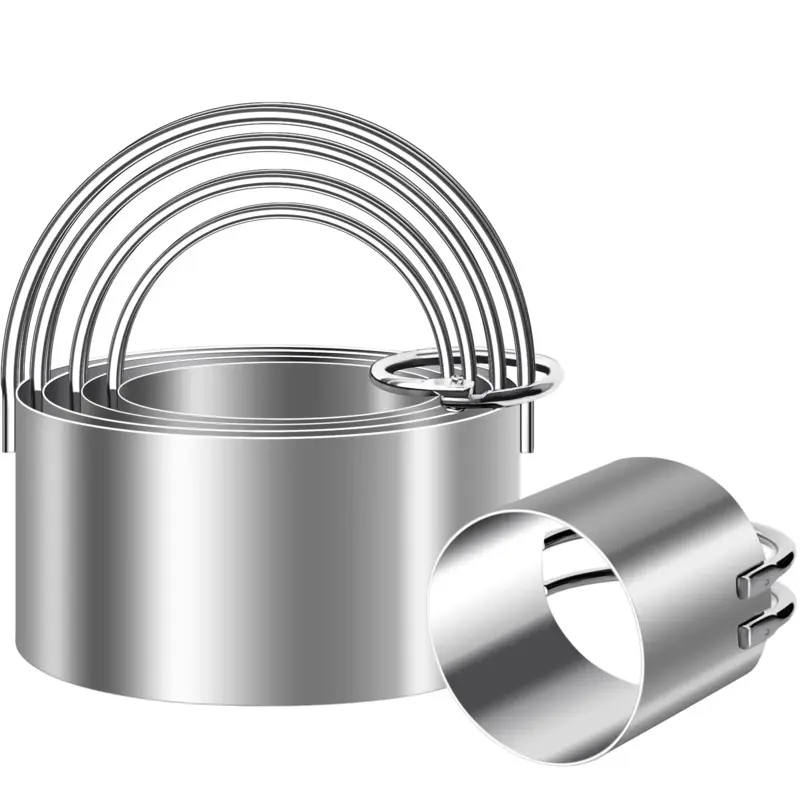 5PCS Stainless Steel Biscuit Cutter Set with Handles, Round & Square Cookie Cutter Molds, Durable Dough Cutter Tools for Baking, Pastry, Cookies & Kitchen Use