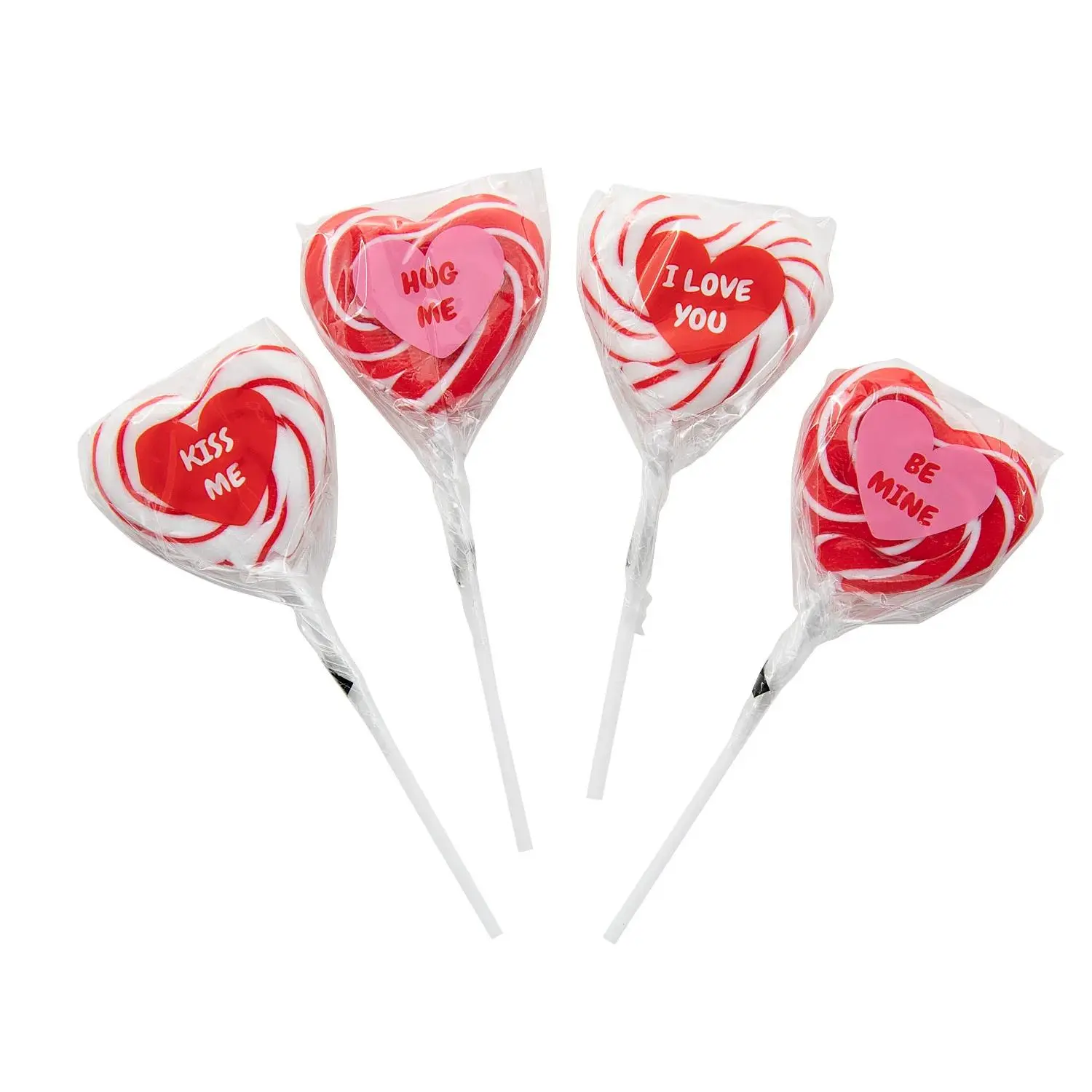 Sweet Cherry Flavor Heart-Shaped Conversation Swirl Candies - 12 Pc Snack Lollipops
