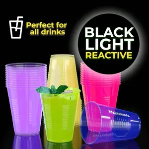 120 Pack 16 Oz | Colored Plastic Cups | Ideal For Blacklight Glow In The Dark Parties, Birthdays Or Any Event | Disposable, Food Safe Individual Cups Cocktail Cups
