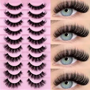 10 Pairs/Pack Fluffy Volume False Eyelashes, Cosmetic Eyelashes, Mink Lashes Wispy Long 8D Volume Fake Eyelash Strips Foxy Eye Lifting Look Extension Beauty Makeup Eyelash Extensions, Eyelashes Set