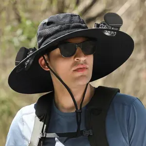 Outdoor Wide Brim Sun Hat with 2 Solar Fan Sun Bucket Hat for Men Women UPF 50+ Bucket cool and breathable, high airflow, long battery life, suitable for various outdoor activities. summerwins