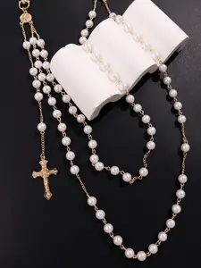 Men’s pearl cross pants chain—refined, fashionable, unique design; jewelry for everyday wear, holidays, and parties