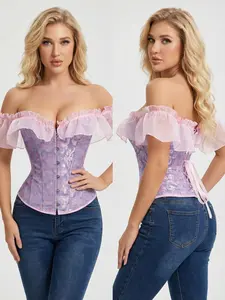 Women's Strapless Corset Top, Vintage Fashion Lace-Up Bodysuit, Valentine's Day, Retro Style Ruffled Blouse, Underwear