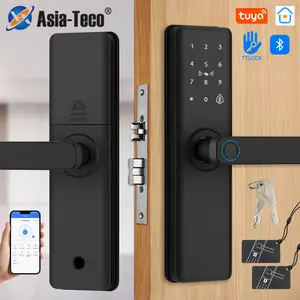 Electronic Intelligent Fingerprint Door Lock System, Smart Door Handle Lock with Tuya&TTLOCK APP, Supports APP, Password, Fingerprint, IC Card, Mechanical Key Five Unlocking Methods, Suitable for Door Thickness of 40-60mm, Biometric Door Lock