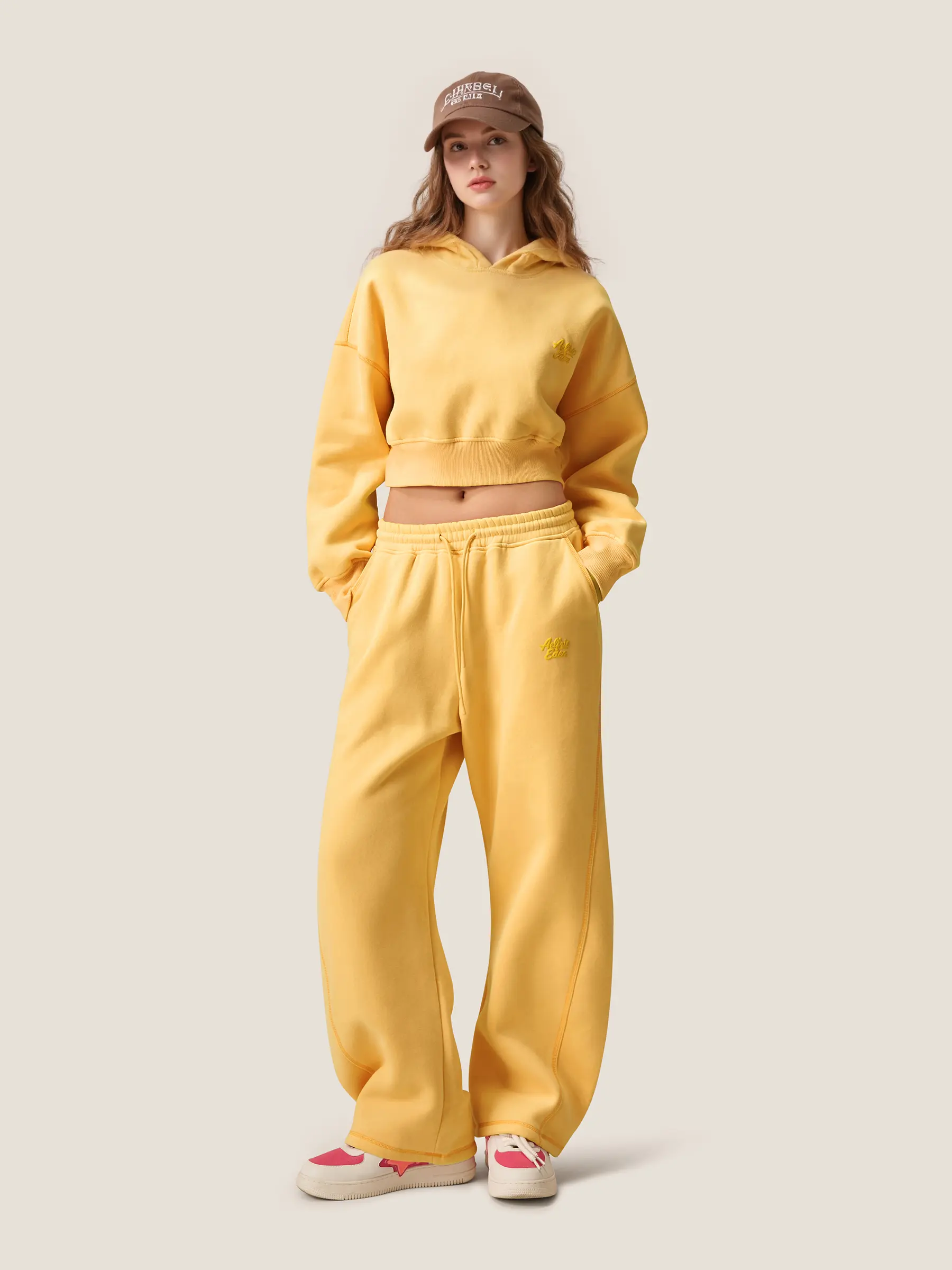 Aelfric Eden Y2K Cropped Hoodie Baggy Barrel Sweatpants Set 2 Piece Outfits Cozy Fleece Lounge Sweatsuit,summerwins