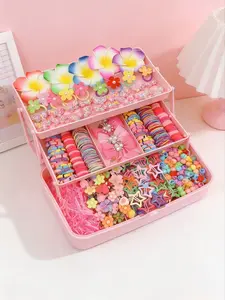 50/598/599 pieces - Sweet and adorable girl's pink hair accessory set, with a three-layer hair accessory storage box, including various flower, butterfly hair bows, rubber bands, egg flowers, bow hair clips. The perfect gift for your daughter.