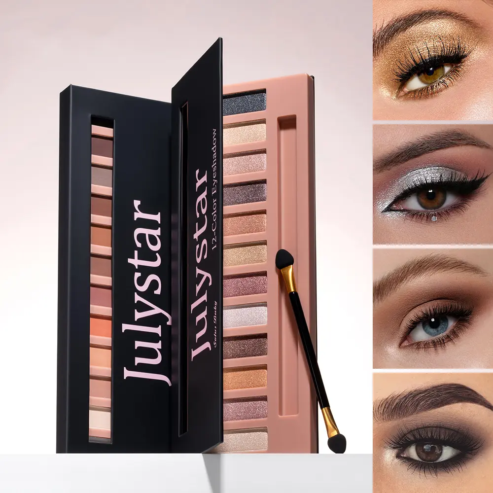 12-Shade Matte Earth Tones & Shimmer Eyeshadow Palette - Hypoallergenic, Alcohol-Free, Long-Lasting, For Highlighting, Smoky Looks, Daily Use, Parties, Multi-Use Eyes/Face Basic Neutral Makeup Palette