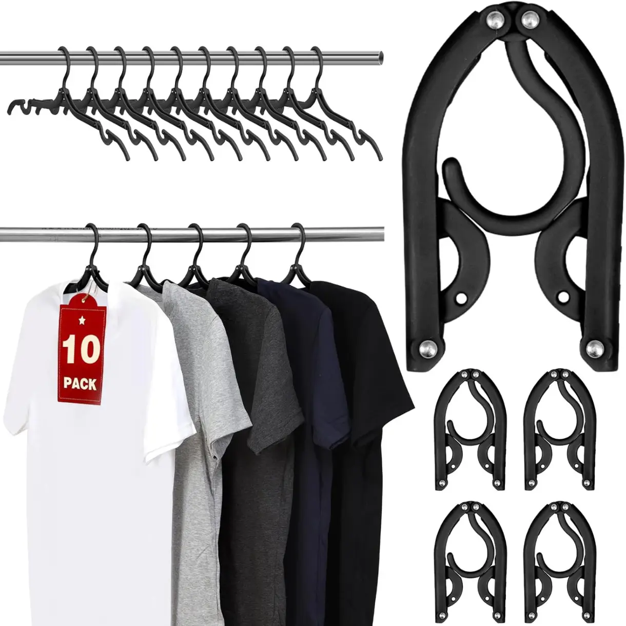 10 Pcs Travel Hangers, Cruise Ship Essentials Travel Essentials, Portable Cruises Must Haves, Folding Hangers for Suitcase, RV Camping Airplane, Black