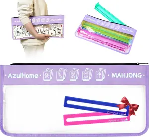 2 IN 1 Empty Mahjong Tiles Bag/Mahjong Racks & Pushers Bags, 21x9 Inches American Mahjong Case with Zipper with 2 Mahjong Line Finder (Only Mahjong Bag and Line Finder) (Light Purple)