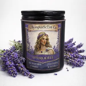 Aphrodite Themed OlympusScent Co. All-Natural Essential Oil Infused Candle With Sugary Vanilla And Flowered Lavender