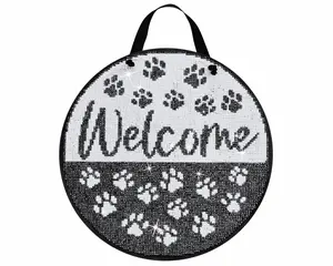 Dog And Cat Paws Welcome Diamond Painting Kit | Round Door Sign | 100% AB Drills