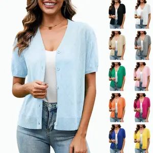 VIISHOW Short Sleeve Lightweight Summer Cardigan for Women, Button Down Open Front V Neck Crochet Knit Cropped Bolero Shrugs  mothersdaygift
