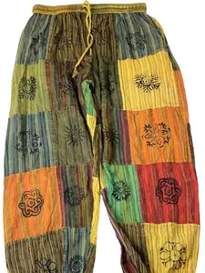 Handmade Unisex Hippie Yoga Pants Striped Patchwork Cotton Trousers for Yoga & Casual Wear Soft Breathable Unique Design
