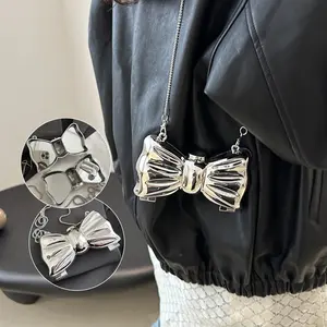 Women's Shiny Bow Shaped Shoulder Bag Mini Crossbody Clutch with Magnetic Buckle Closure for Christmas Party