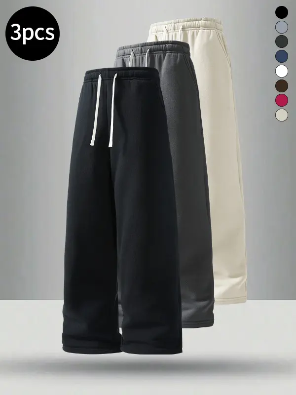 3-pack men’s lightweight casual sweatpants, loose yet well-structured fit—comfortable for summer sports, home wear, and shopping.