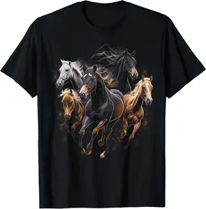 100% Cotton Horses Collage Horse Lover Graphic for Men Women T-Shirt