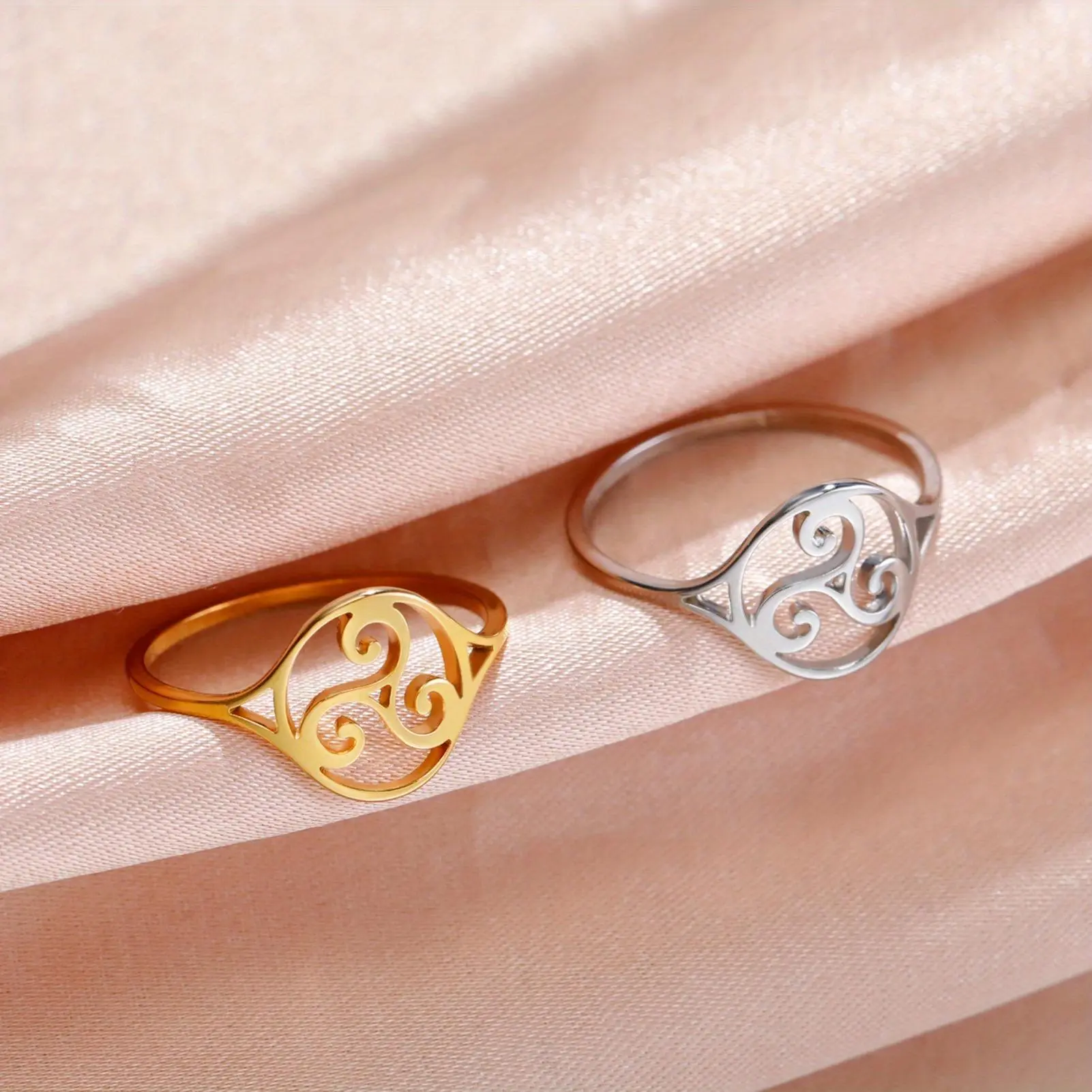 1pc Vintage Celtic Trinity Knot Triquetra Ring - Stainless Steel Interlocking Jewelry for Male & Women, Wedding, Birthday, Daily Wear, Bohemian Style Durable Gift