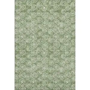 HomeRoots 661581 10 x 14 ft. Green & Ivory Polka Dot Transitional Washable Machine Made Rectangle Area Rug with UV Protection