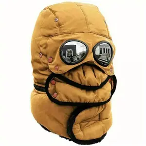 Unisex Winter Thermal Hat with Scarf - Windproof Polyester Ski Mask Cap for Cycling, Youth-Friendly Fashionable Warm Sports Hat with Glasses, All-Seasons Outdoor Accessory