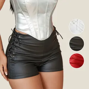 Rave Lace Up Side PU Leather Skinny Shorts Punk Sexy Music Festival Fit Leg