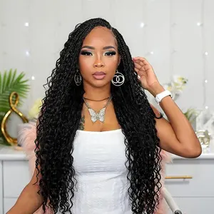 9 Packs Boho Box Braids Crochet Hair 24 Inch Goddess Box Braids Synthetic Bohemian Braids Hair Extension for Women 24inch 1b