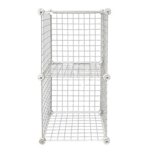 AllGoNicer 2-Cube White Wire Grid Storage Shelves, 14"D x 14"W x 14"H. Interlock Stackable Cubes, Best for Office Shop High Schools.