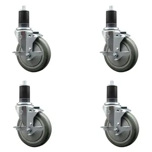Service Caster SCC-EX20S514-PPUB-TLB-158-4 Lockable Polyurethane Swivel Expanding Stem Caster - Set of 4, 5 in. Gray Wheels, 1.63 in. Stems & Knobs, Furniture Hardware