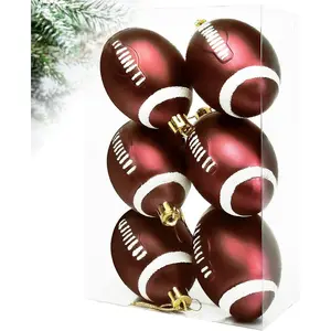 6Pcs Classic Football Baseball Xmas Ball Ornaments Collection Sports Theme Tree Decor Christmas Tree Skirt Decoration Supplies (Red)