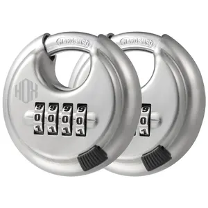 HOX Combination Lock, 4 Digit Disc Padlock with 3/8 Inch Hardened Steel Shackle, 2-3/4 Inch Wide Body, Keyless Heavy Duty Combo Lock for Hasp Latch, Sheds, Fences, Storage Locker