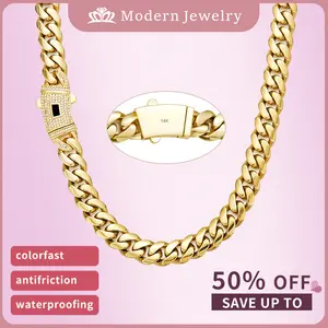 14K Gold-Plated Cuban necklace. The new craftsmanship and classic white stone inlay design are dazzling. Miami Cuban necklace combines tradition and fashion. The best gift for him/her. 6mm~14mm 16-30 inches are available.Jewelry