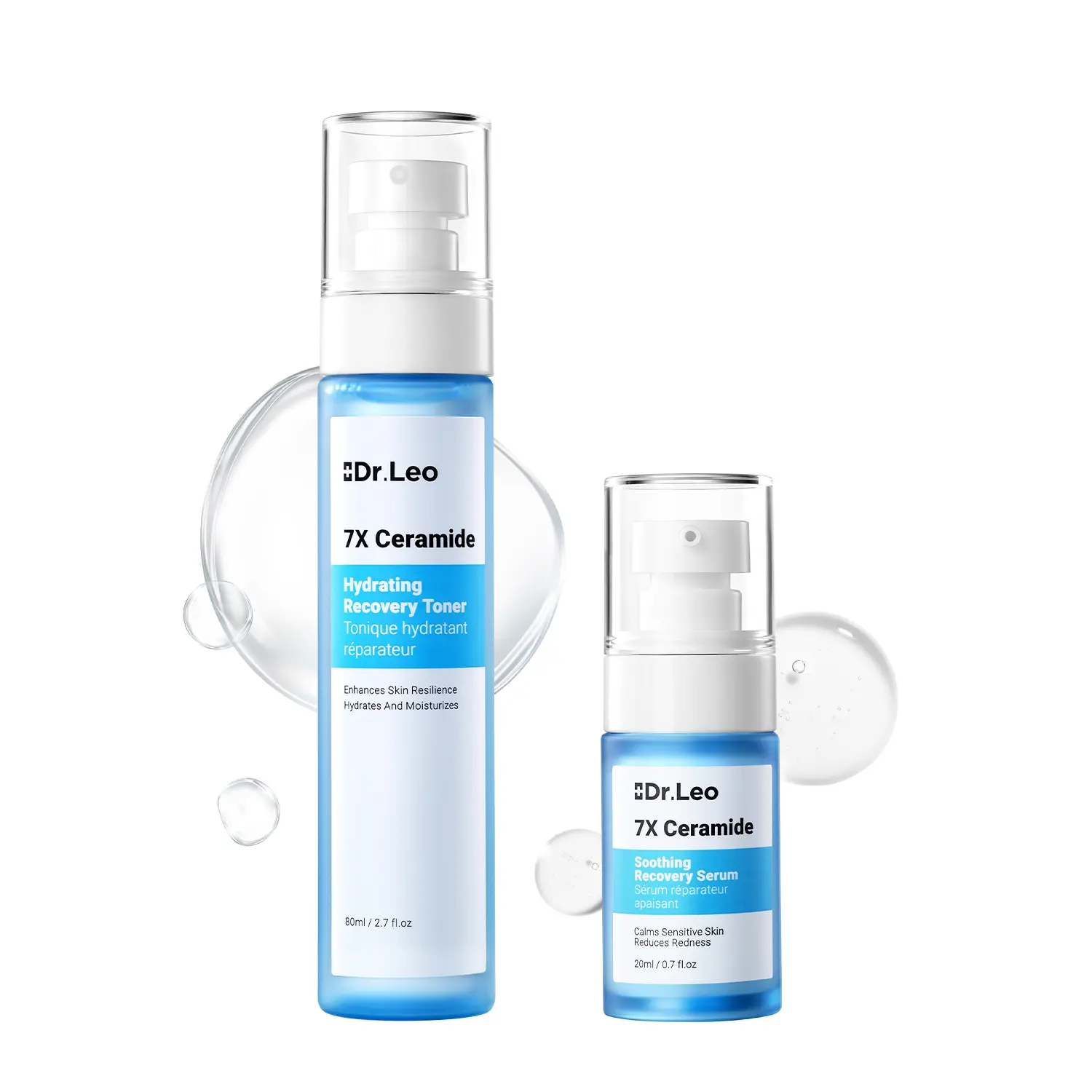 Dr.Leo 7X Ceramides Liquid Skin Care Kit - 2-Piece Bundle (20ml Soothing Calm Serum, 80ml Hydrating Recovery Toner) for Sensitive Types, Rapid Redness Relief, Moisture Restoration, Long-Lasting Hydration, Smooth Soft Plump Skin #sohochic, Soft Skin