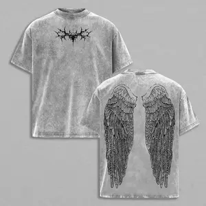 Y2K Gothic Wing Hoodie – Dark Oversized Vintage Hoodie | Washed Wing Graphic T-Shirt for Grunge Streetwear & Anime-Inspired Fashion Casual Menswear